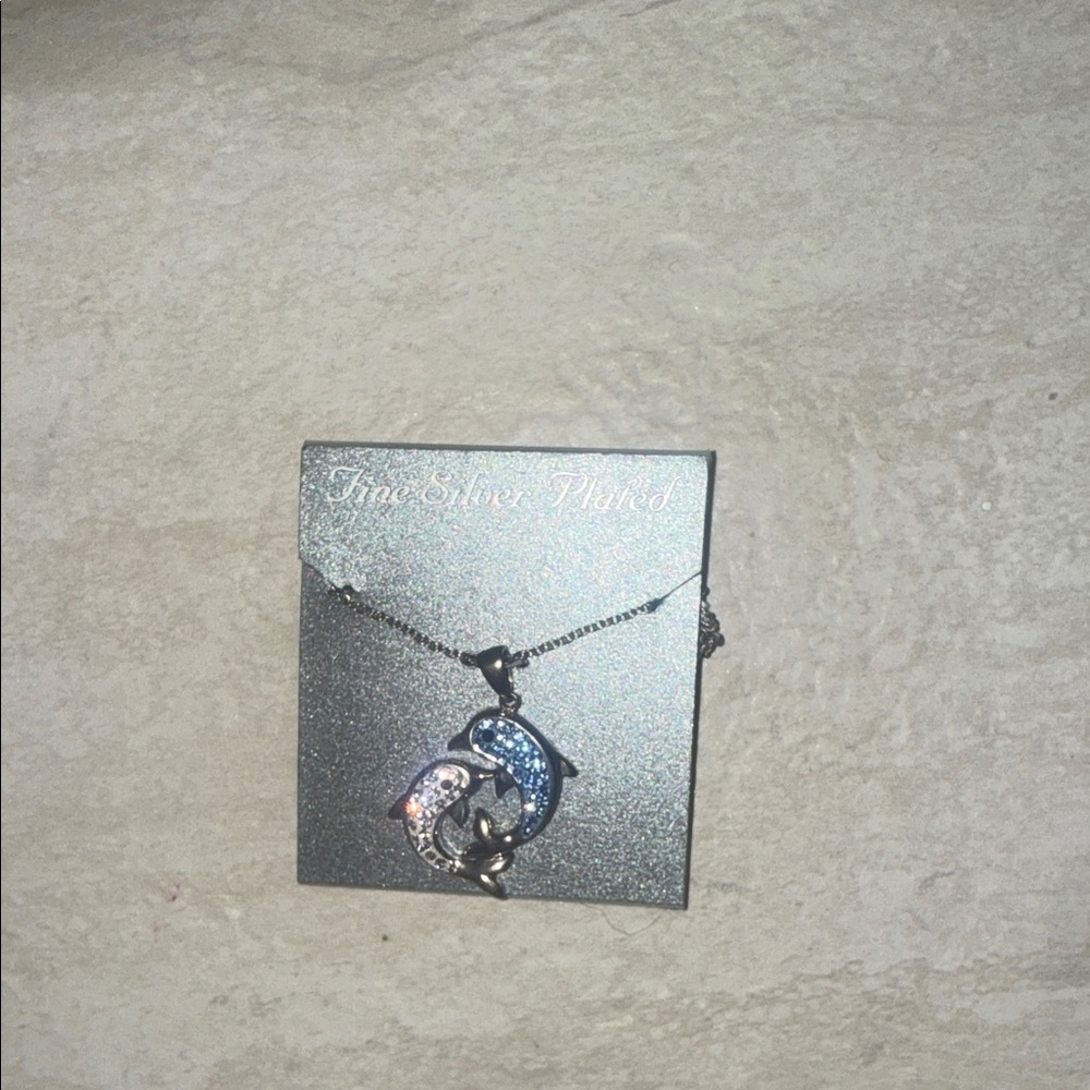 Fine Silver Plated Blue and Clear Dolphin Pendant Necklace